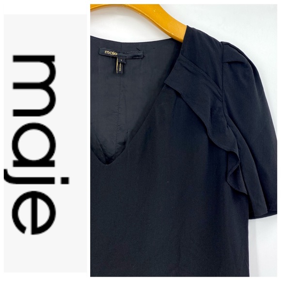 💕SALE💕 MAJE Black Silk Crepe Short Sleeve Mini Dress - Picture 9 of 12